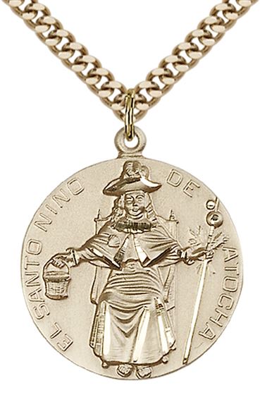 14KT GOLD FILLED ST NIÑO DE ATOCHA PENDANT WITH CHAIN - 1" x 7/8"