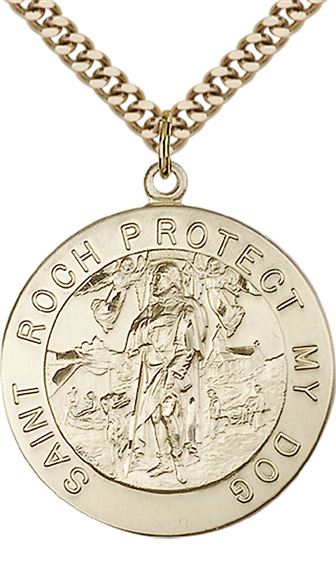 14KT GOLD FILLED ST ROCH PENDANT WITH CHAIN - 1 1/8" x 1"