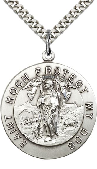 STERLING SILVER ST ROCH PENDANT WITH CHAIN - 1 1/8" x 1"