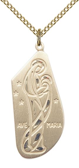 14KT GOLD FILLED AVE MARIA PENDANT WITH CHAIN - 1 1/4" x 1/2"