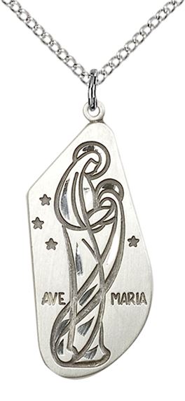 STERLING SILVER AVE MARIA PENDANT WITH CHAIN - 1 1/4" x 1/2"