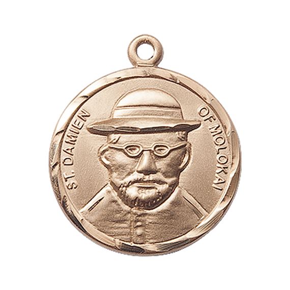 14KT GOLD ST DAMIEN OF MOLOKAI MEDAL - 7/8" x 3/4"