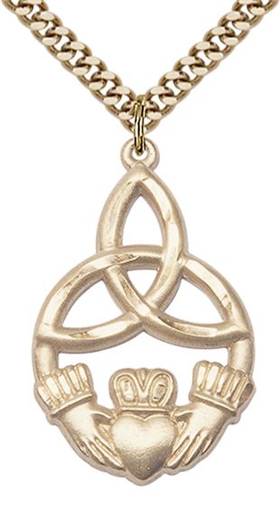 14KT GOLD FILLED IRISH KNOT CLADDAGH PENDANT WITH CHAIN