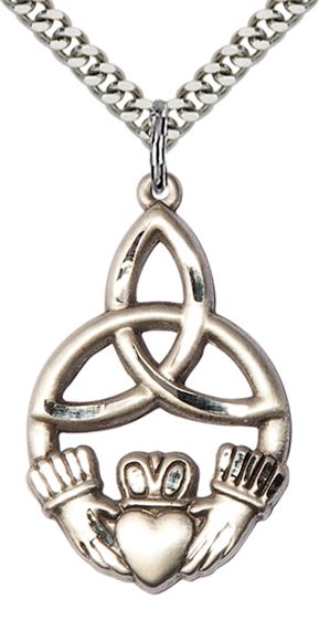 STERLING SILVER IRISH KNOT CLADDAGH PENDANT WITH CHAIN