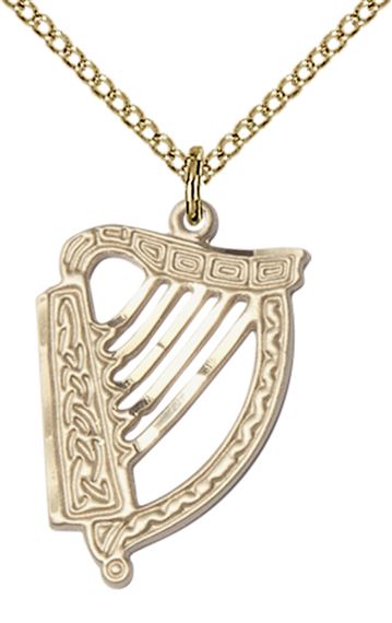 14KT GOLD FILLED IRISH HARP PENDANT WITH CHAIN