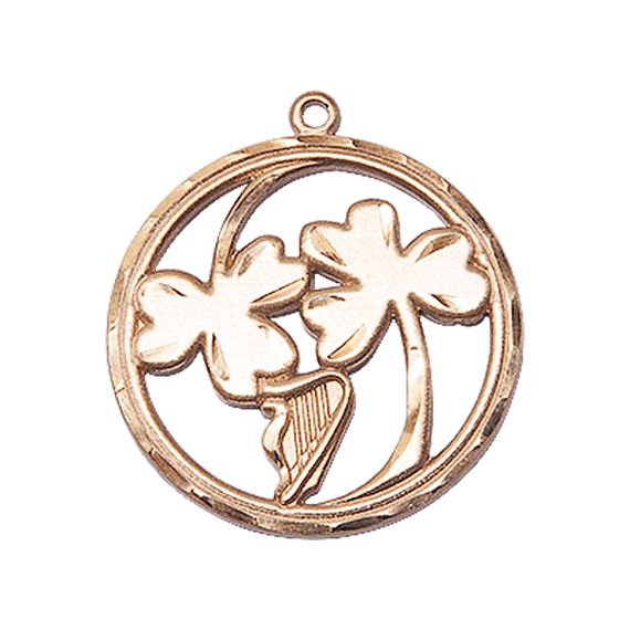 14KT GOLD IRISH SHAMROCK HARP MEDAL