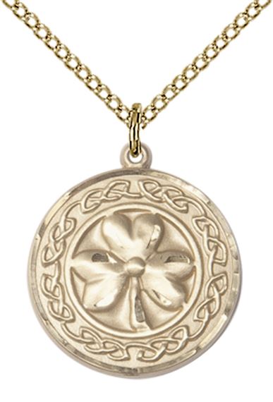 14KT GOLD FILLED SHAMROCK W-CELTIC BORDER PENDANT WITH CHAIN