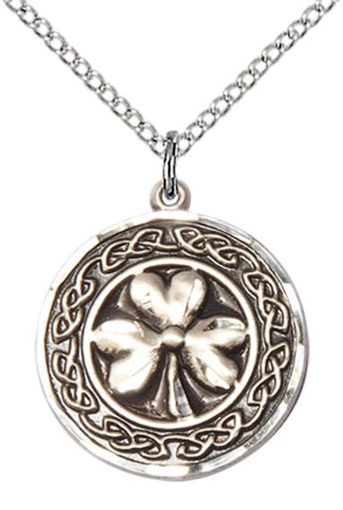 STERLING SILVER SHAMROCK W-CELTIC BORDER PENDANT WITH CHAIN