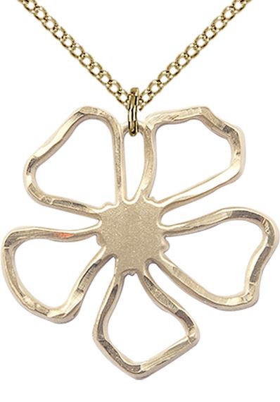 14KT GOLD FILLED FIVE PETAL FLOWER PENDANT WITH CHAIN - 1" x 1"
