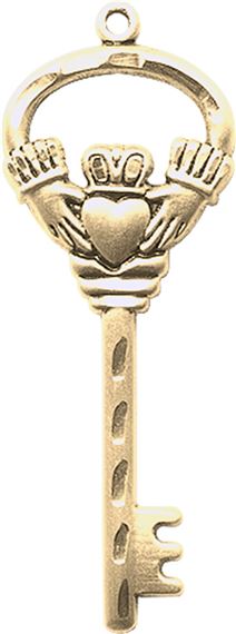 14KT GOLD KEY W-CLADDAGH MEDAL - 1 1/2" x 1/2"