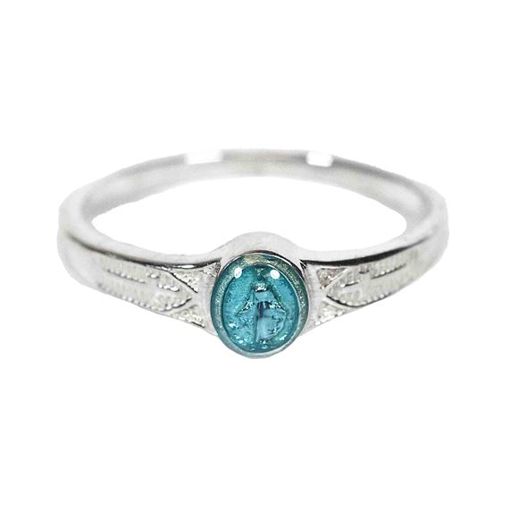 Sterling Silver Miraculous Ring with Blue Epoxy