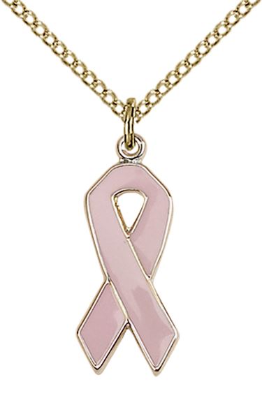 14KT GOLD FILLED CANCER AWARENESS MEDAL - ON A CHAIN - 7/8" x 1/4"
