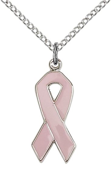 STERLING SILVER CANCER AWARENESS MEDAL - ON A CHAIN - 7/8" x 1/4"