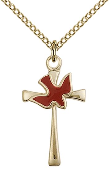 14KT GOLD FILLED CROSS - HOLY SPIRIT PENDANT WITH CHAIN - 7/8" x 1/2"