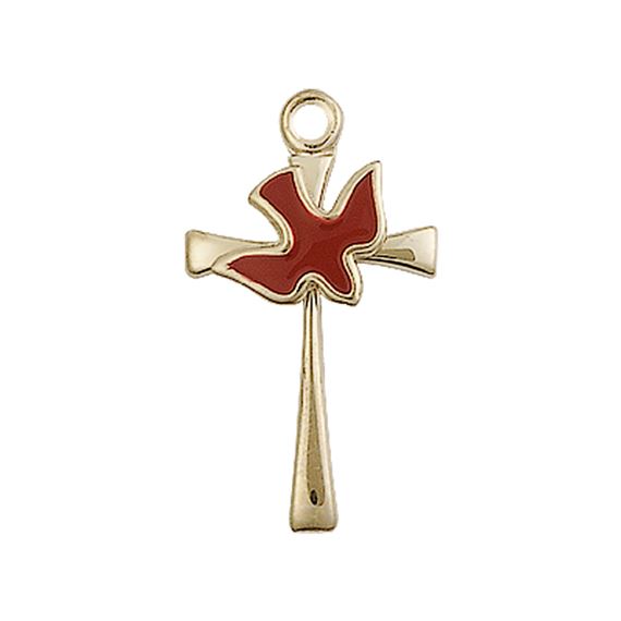14KT GOLD CROSS - HOLY SPIRIT MEDAL - 7/8" x 1/2"