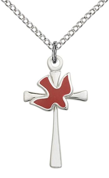 STERLING SILVER CROSS - HOLY SPIRIT PENDANT WITH CHAIN - 7/8" x 1/2"
