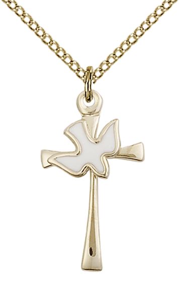 14KT GOLD FILLED CROSS - HOLY SPIRIT PENDANT WITH CHAIN - 7/8" x 1/2"