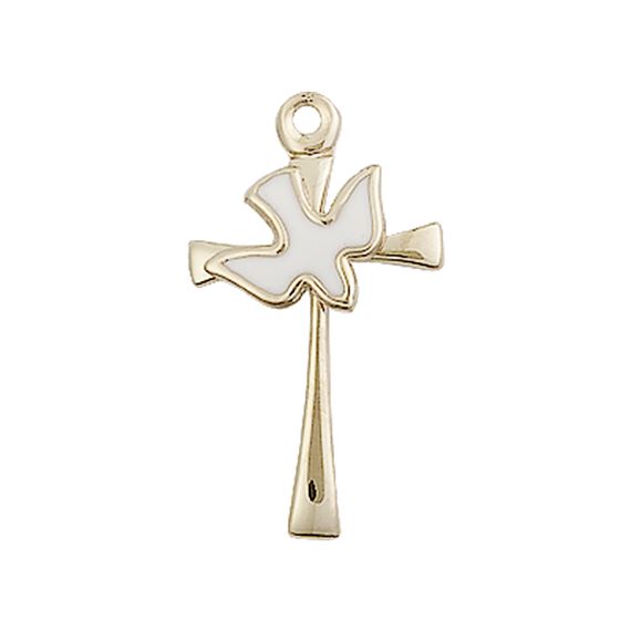 14KT GOLD CROSS - HOLY SPIRIT MEDAL - 7/8" x 1/2"