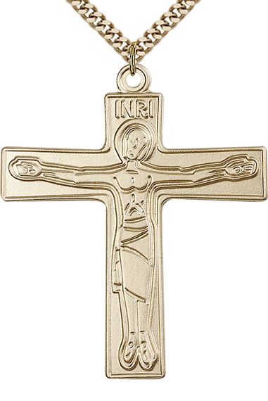 14KT GOLD FILLED CURSILLIO CROSS PENDANT WITH CHAIN - 2" x 1 5/8"