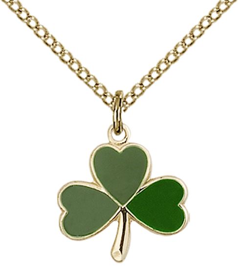 14KT GOLD FILLED SHAMROCK PENDANT WITH CHAIN - 1/2" x 1/2"