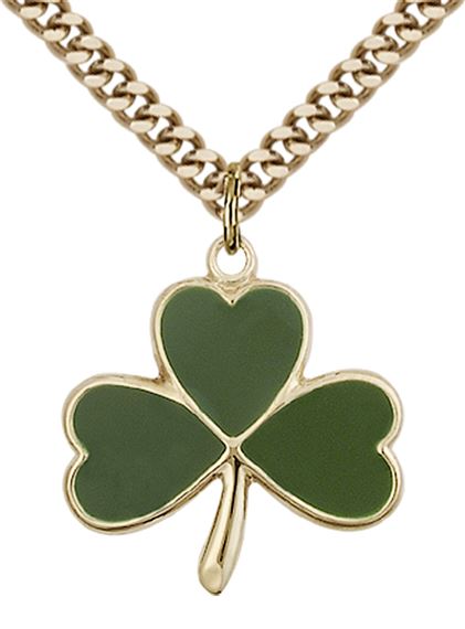 14KT GOLD FILLED SHAMROCK PENDANT WITH CHAIN - 3/4" x 3/4"