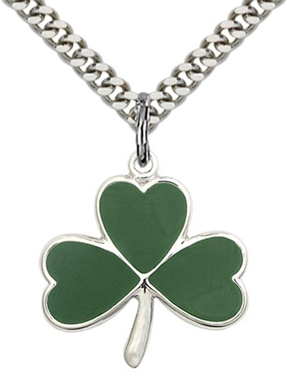 STERLING SILVER SHAMROCK PENDANT WITH CHAIN - 3/4" x 3/4"