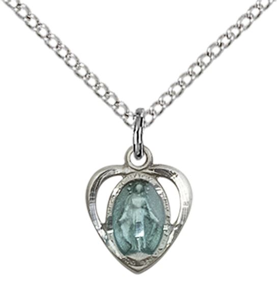 STERLING SILVER MIRACULOUS HEART PENDANT WITH CHAIN - 3/8" x 3/8"