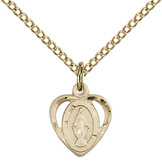 14KT GOLD FILLED MIRACULOUS PENDANT WITH CHAIN - 3/8" x 3/8"