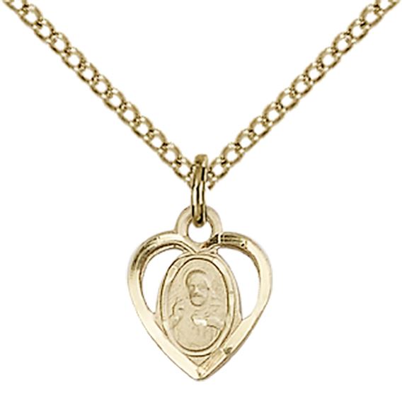 14KT GOLD FILLED SCAPULAR PENDANT WITH CHAIN - 3/8" x 3/8"