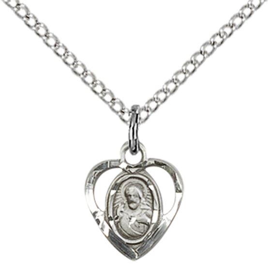 STERLING SILVER SCAPULAR PENDANT WITH CHAIN - 3/8" x 3/8"