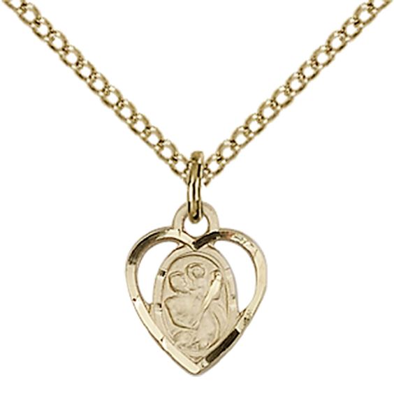 14KT GOLD FILLED ST CHRISTOPHER PENDANT WITH CHAIN - 3/8" x 1/4"