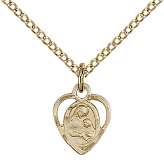 14KT GOLD FILLED ST ANN PENDANT WITH CHAIN - 3/8" x 1/4"