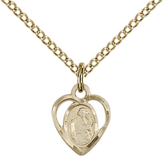 14KT GOLD FILLED ST JOSEPH PENDANT WITH CHAIN - 3/8" x 3/8"