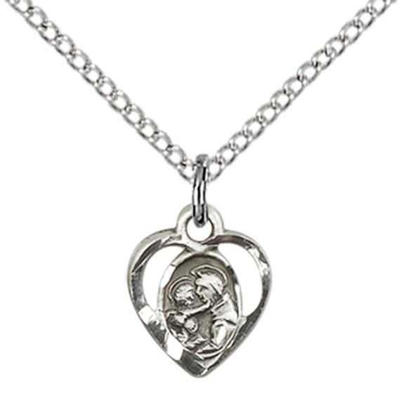 STERLING SILVER ST ANTHONY OF PADUA PENDANT WITH CHAIN - 3/8" x 3/8"