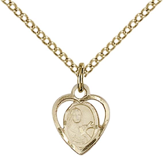 14KT GOLD FILLED ST THERESA PENDANT WITH CHAIN - 3/8" x 1/4"