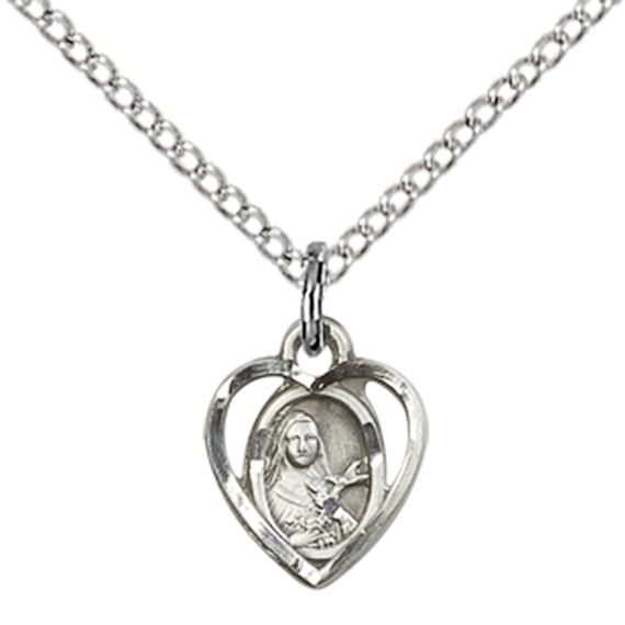 STERLING SILVER ST THERESA PENDANT WITH CHAIN - 3/8" x 1/4"