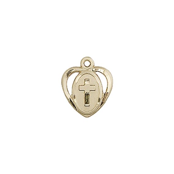 14KT GOLD HEART CROSS MEDAL - 3/8" x 3/8"