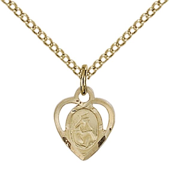 14KT GOLD FILLED OUR LADY OF LA SALETTE PENDANT WITH CHAIN - 3/8" x 1/4"