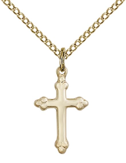 14KT GOLD FILLED CROSS PENDANT WITH CHAIN - 5/8" x 3/8"