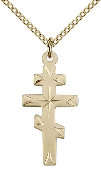 14KT GOLD FILLED GREEK ORTHODOX CROSS PENDANT WITH CHAIN - 1" x 1/2"
