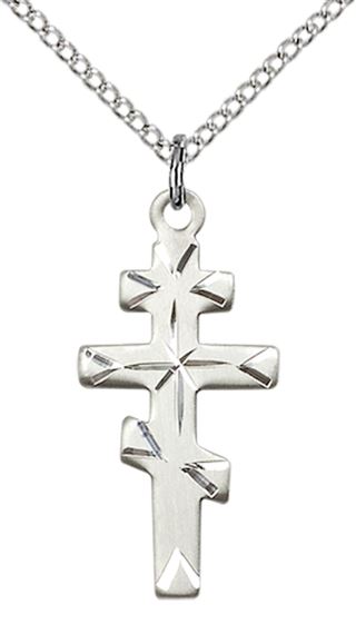 STERLING SILVER GREEK ORTHODOX CROSS PENDANT WITH CHAIN - 1" x 1/2"