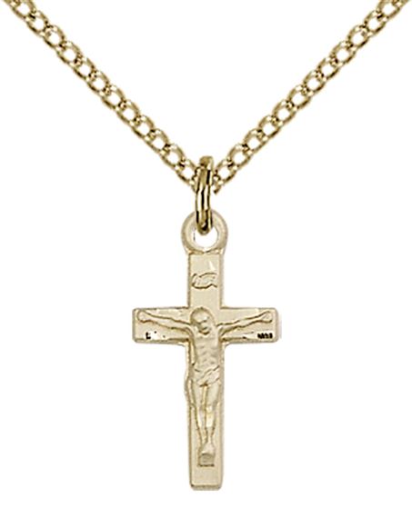 12KT GOLD FILLED CRUCIFIX PENDANT WITH CHAIN - 5/8" x 1/4"
