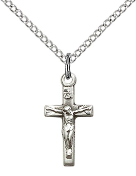 STERLING SILVER CRUCIFIX PENDANT WITH CHAIN - 5/8" x 1/4"