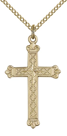 14KT GOLD FILLED CROSS PENDANT WITH CHAIN - 1 1/8" x 5/8"