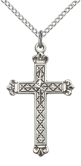 STERLING SILVER CROSS PENDANT WITH CHAIN - 1 1/8" x 5/8"