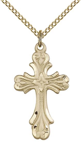 14KT GOLD FILLED CROSS PENDANT WITH CHAIN - 1" x 1/2"