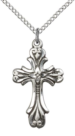 STERLING SILVER CROSS PENDANT WITH CHAIN - 1" x 1/2"