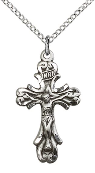 STERLING SILVER CRUCIFIX PENDANT WITH CHAIN - 1" x 1/2"