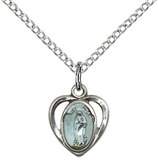 STERLING SILVER OUR LADY OF GUADALUPE PENDANT WITH CHAIN - 3/8" x 3/8"