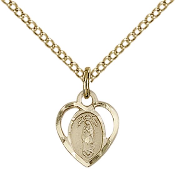 14KT GOLD FILLED OUR LADY OF GUADALUPE PENDANT WITH CHAIN - 3/8" x 3/8"